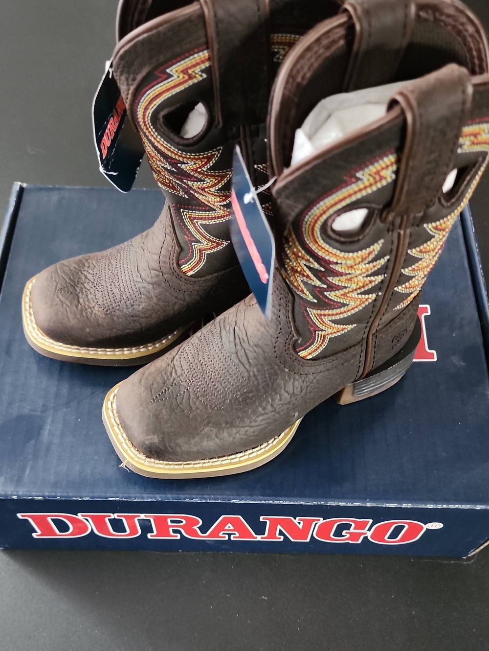 Durango Kids Brown Western Pull-On Boots with Multicolor Stitching